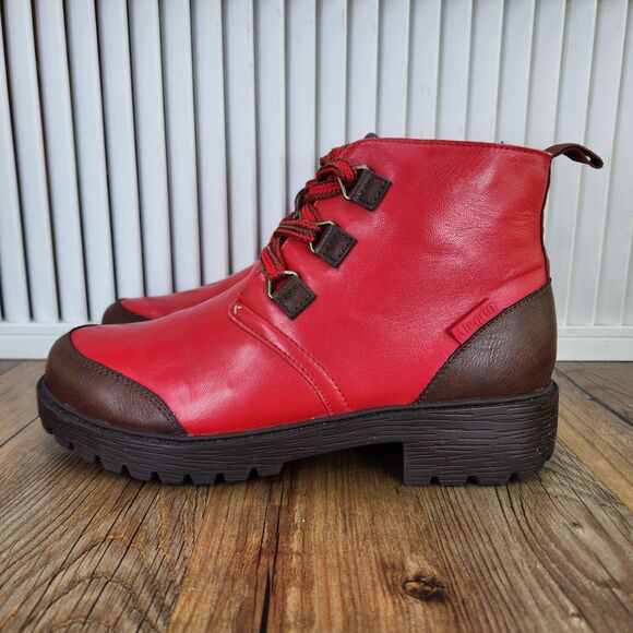 Alegria Cheri Women's 8.5 EU 38 Ketchup Red Leather Water Resistant Hiker Boots - Picture 3 of 9